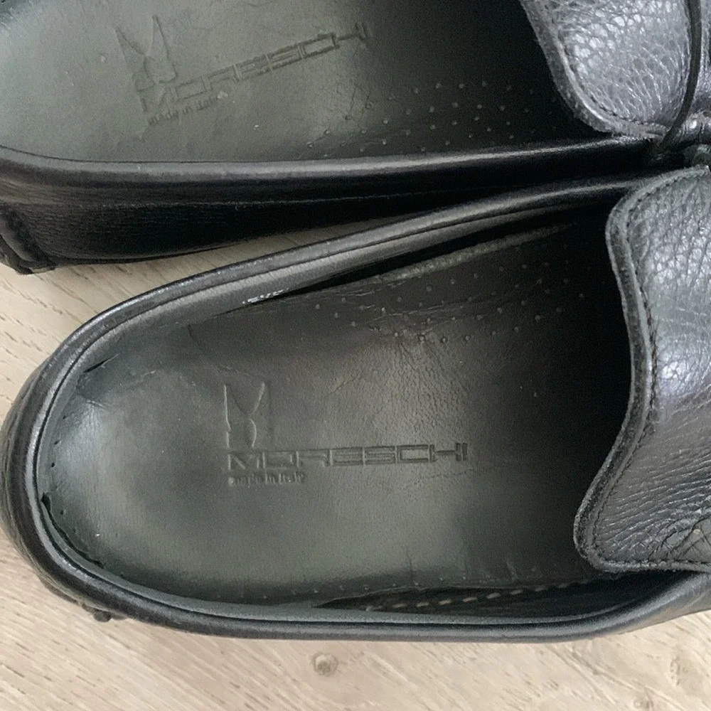 Moreschi Nassau Deerskin Driving Loafers Black‎ size 10 1/2 leather logo